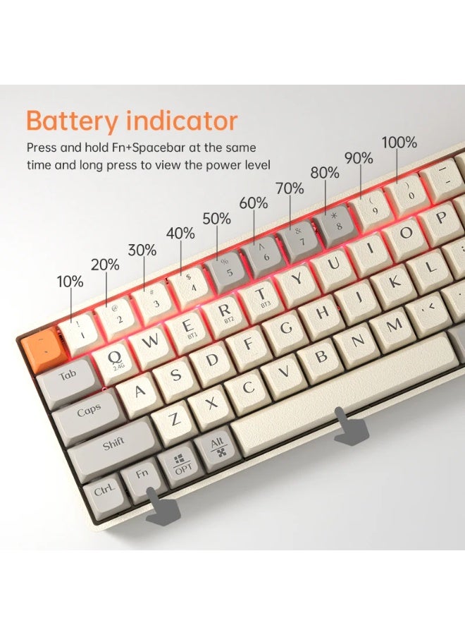 لانغتو لوحة مفاتيح GK65 للألعاب الميكانيكية بألوان قوس قزح، لاسلكية، بلوتوث، وسلكية، بثلاثة أوضاع، مزودة بمفاتيح خطية برتقالية هادئة قابلة للتبديل السريع مع مقبس لوحة دوائر مطبوعة قابل للتعديل الحر للتبديل السريع - Image 4